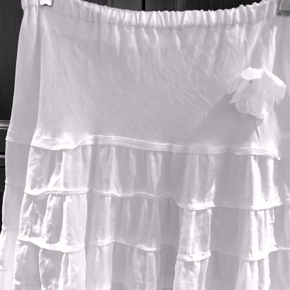 Beautiful White Linen long Skirt full circular Tiered Ruffles elastic waist US M - Picture 9 of 13
